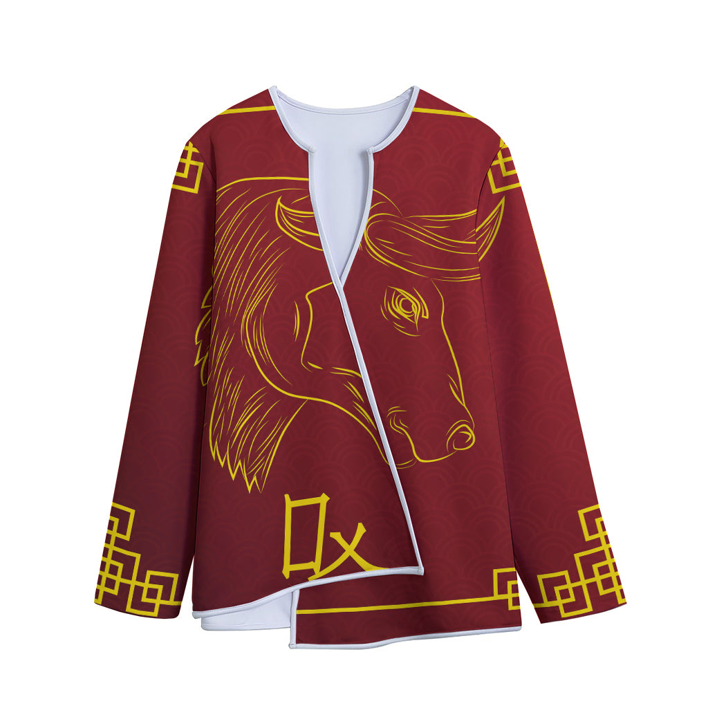 Chinese Horoscope Ox Sign Print Long Sleeve Short Coat