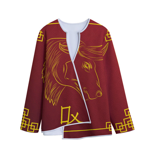 Chinese Horoscope Ox Sign Print Long Sleeve Short Coat