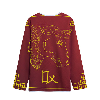 Chinese Horoscope Ox Sign Print Long Sleeve Short Coat