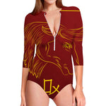 Chinese Horoscope Ox Sign Print Long Sleeve Swimsuit