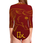 Chinese Horoscope Ox Sign Print Long Sleeve Swimsuit