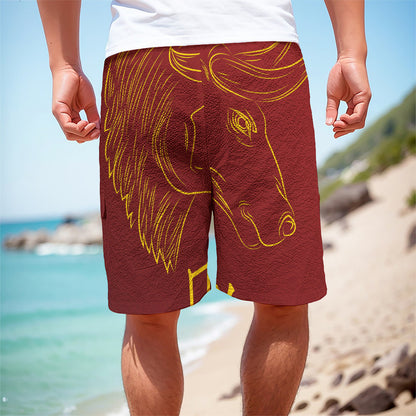 Chinese Horoscope Ox Sign Print Men's Cargo Shorts