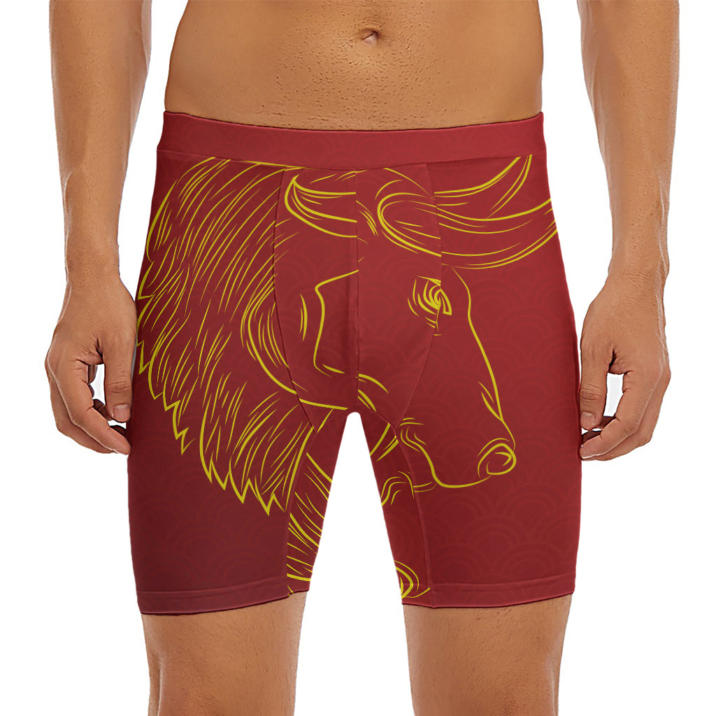 Chinese Horoscope Ox Sign Print Men's Long Boxer Briefs