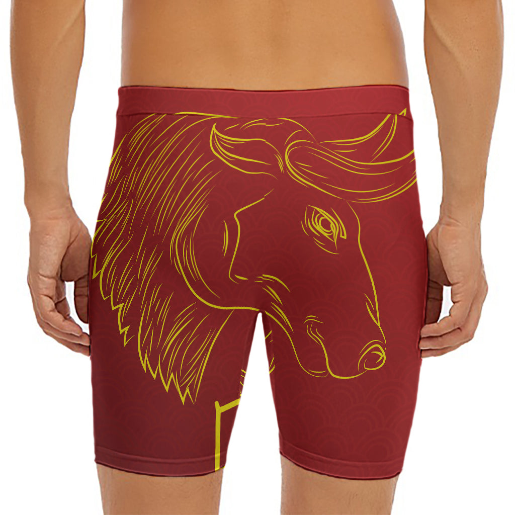 Chinese Horoscope Ox Sign Print Men's Long Boxer Briefs