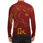 Chinese Horoscope Ox Sign Print Men's Long Sleeve Rash Guard