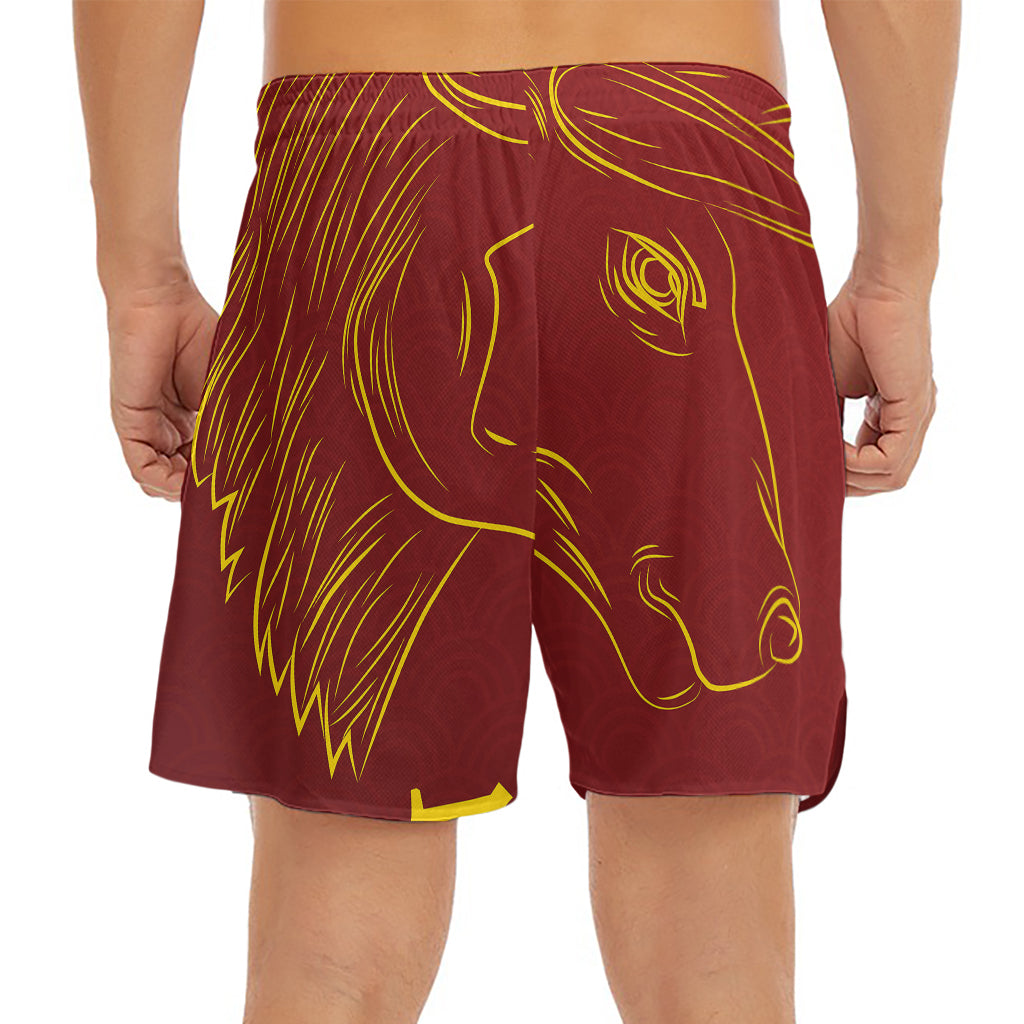 Chinese Horoscope Ox Sign Print Men's Split Running Shorts