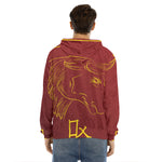 Chinese Horoscope Ox Sign Print Men's Velvet Pullover Hoodie