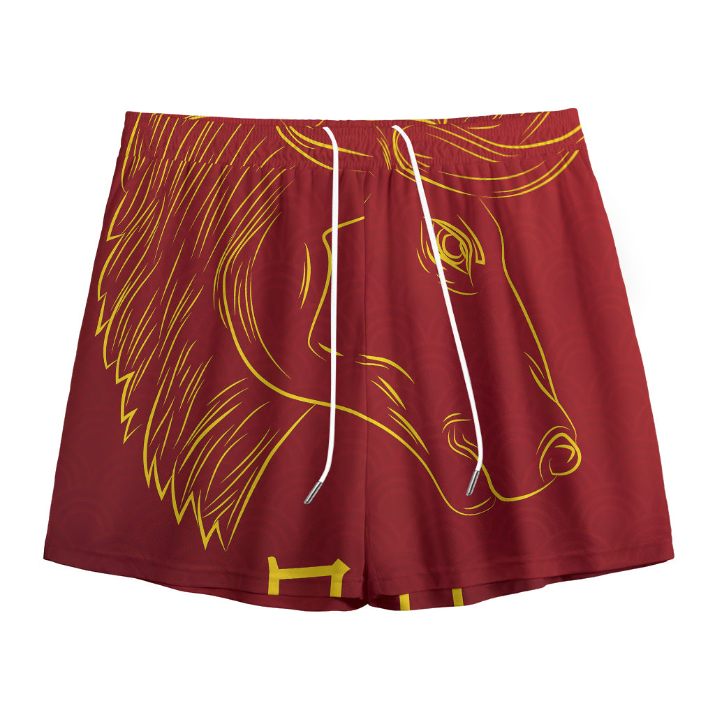 Chinese Horoscope Ox Sign Print Mesh Shorts