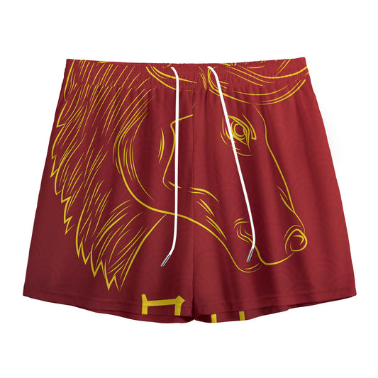 Chinese Horoscope Ox Sign Print Mesh Shorts