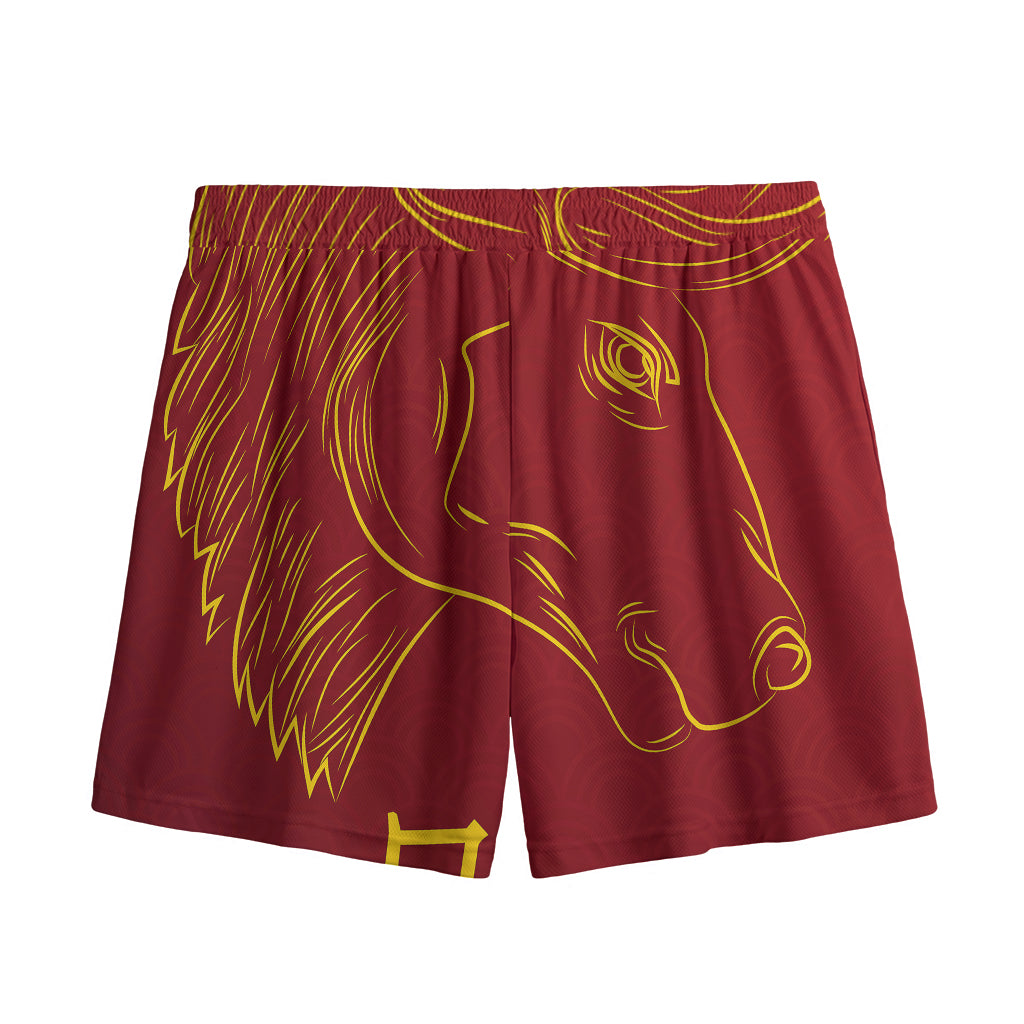 Chinese Horoscope Ox Sign Print Mesh Shorts