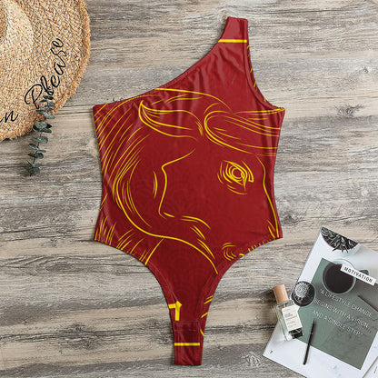 Chinese Horoscope Ox Sign Print One Shoulder Bodysuit