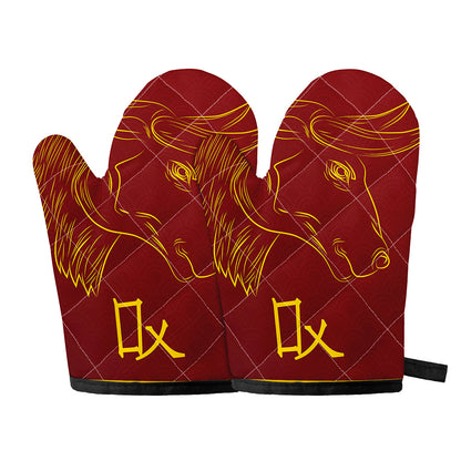 Chinese Horoscope Ox Sign Print Oven Mitts