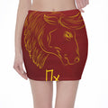 Chinese Horoscope Ox Sign Print Pencil Mini Skirt