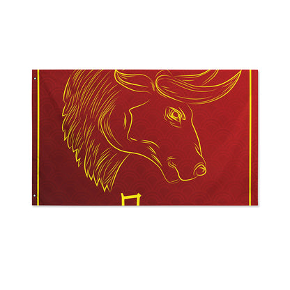 Chinese Horoscope Ox Sign Print Polyester Flag