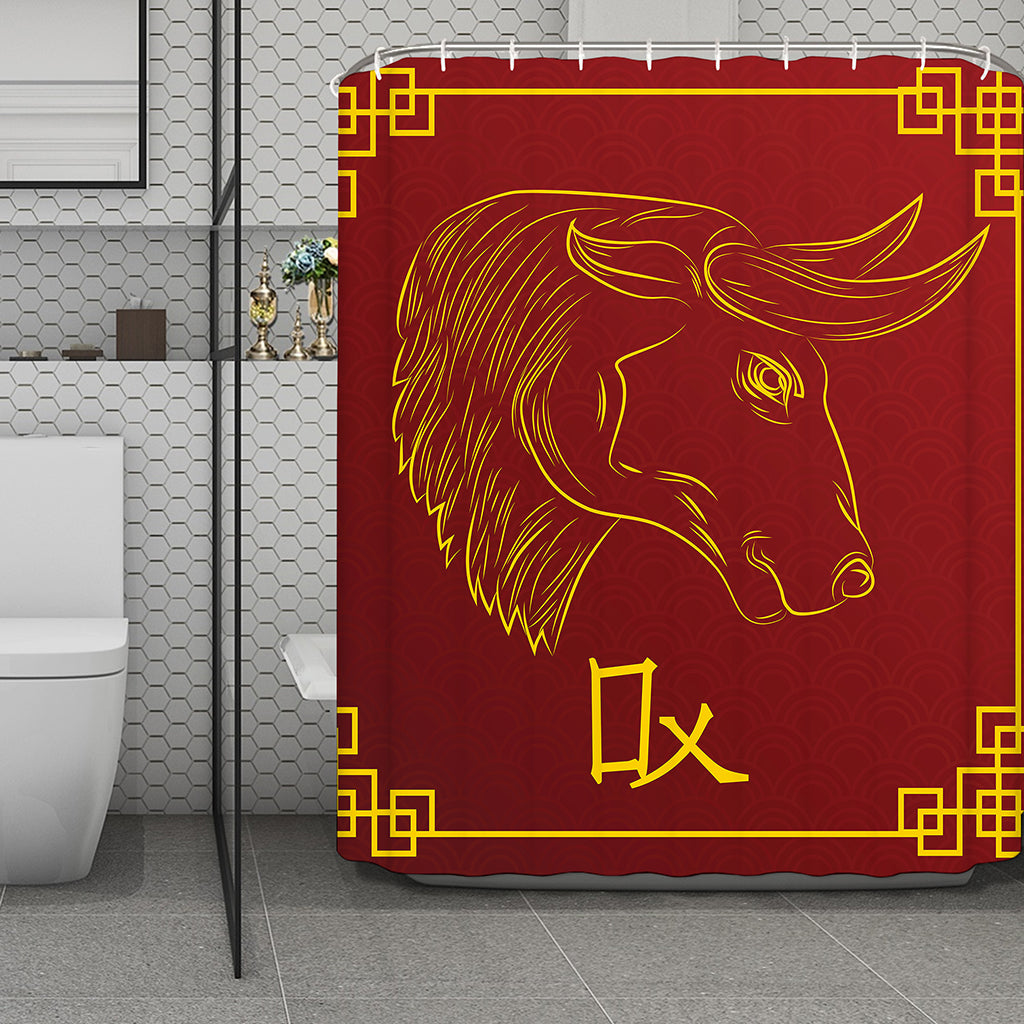 Chinese Horoscope Ox Sign Print Polyester Shower Curtain