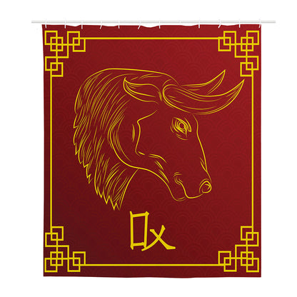 Chinese Horoscope Ox Sign Print Polyester Shower Curtain