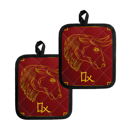 Chinese Horoscope Ox Sign Print Pot Holders