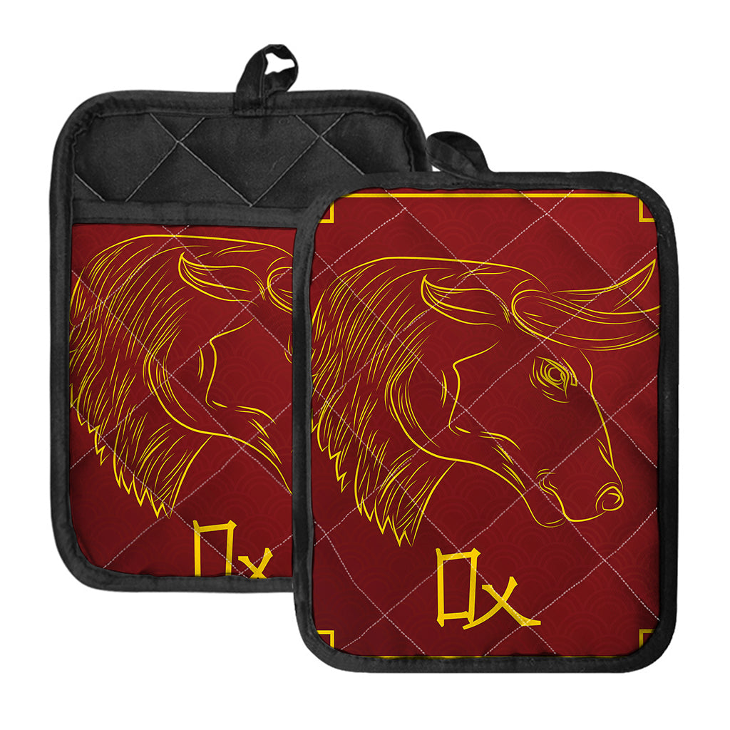Chinese Horoscope Ox Sign Print Pot Holders With Pocket