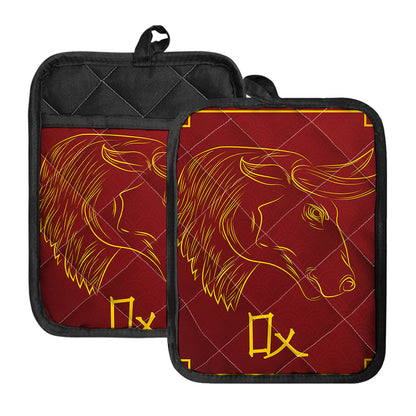 Chinese Horoscope Ox Sign Print Pot Holders With Pocket