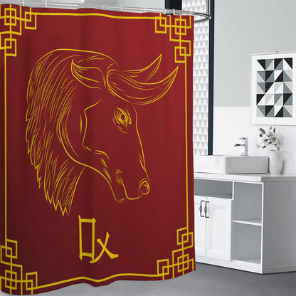 Chinese Horoscope Ox Sign Print Premium Shower Curtain