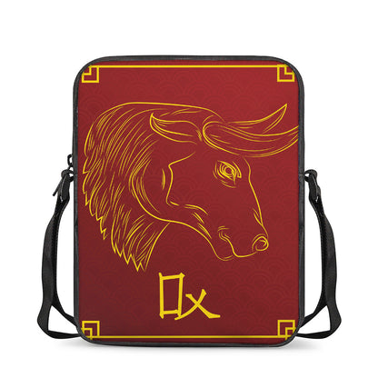 Chinese Horoscope Ox Sign Print Rectangular Crossbody Bag