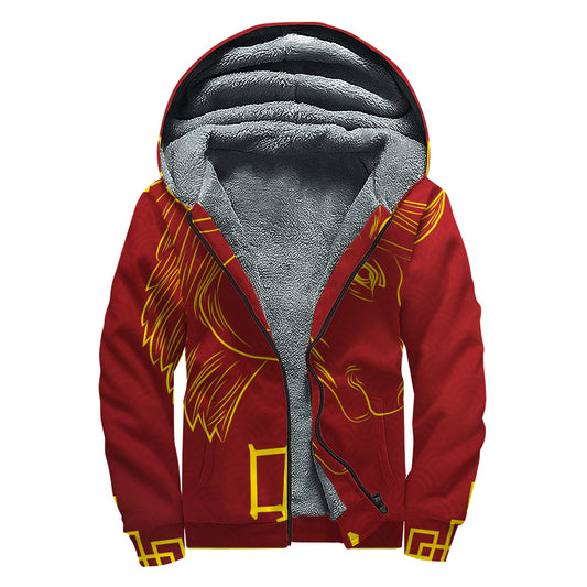 Chinese Horoscope Ox Sign Print Sherpa Lined Zip Up Hoodie