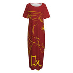 Chinese Horoscope Ox Sign Print Short Sleeve Long Nightdress