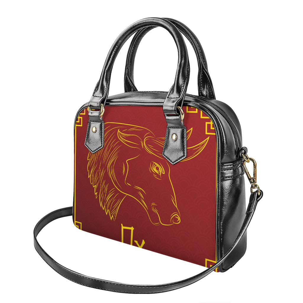Chinese Horoscope Ox Sign Print Shoulder Handbag