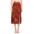 Chinese Horoscope Ox Sign Print Side Slit Midi Skirt