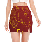 Chinese Horoscope Ox Sign Print Side Slit Mini Skirt