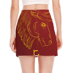Chinese Horoscope Ox Sign Print Side Slit Mini Skirt