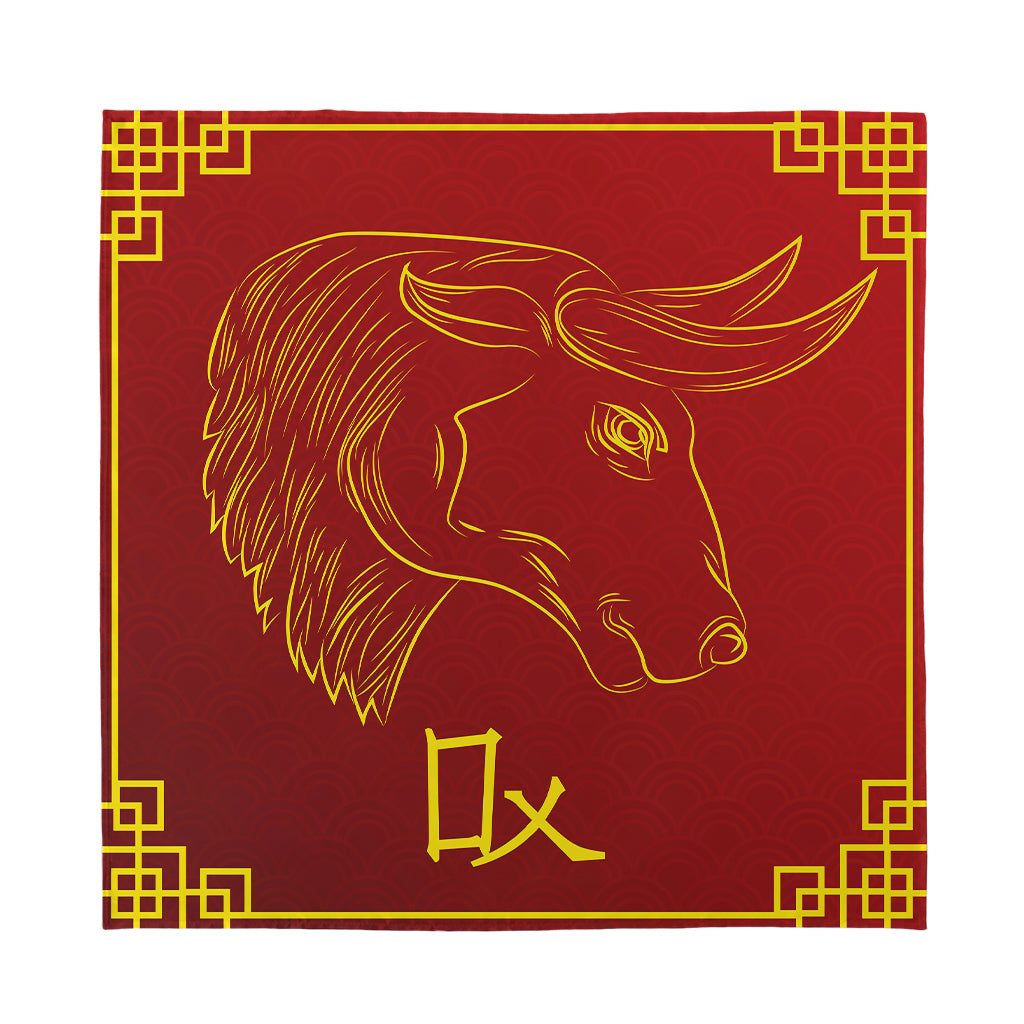 Chinese Horoscope Ox Sign Print Silk Bandana