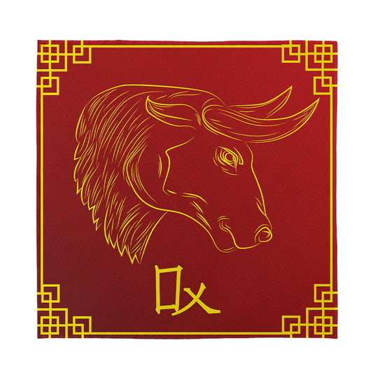 Chinese Horoscope Ox Sign Print Silk Bandana