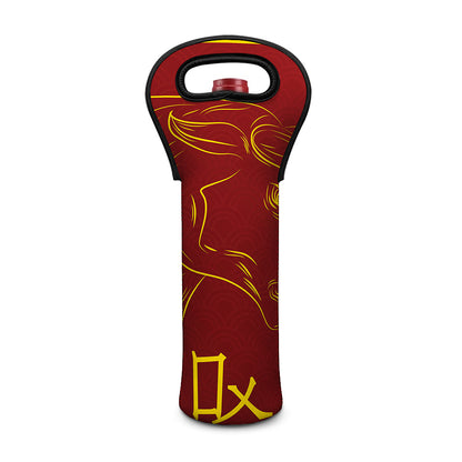Chinese Horoscope Ox Sign Print Single Neoprene Wine Tote