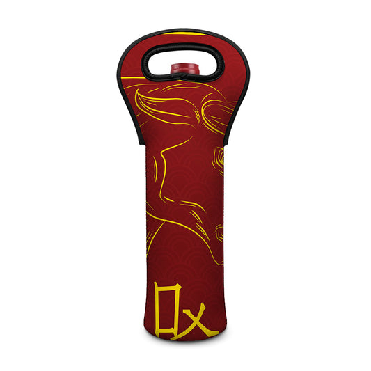Chinese Horoscope Ox Sign Print Single Neoprene Wine Tote