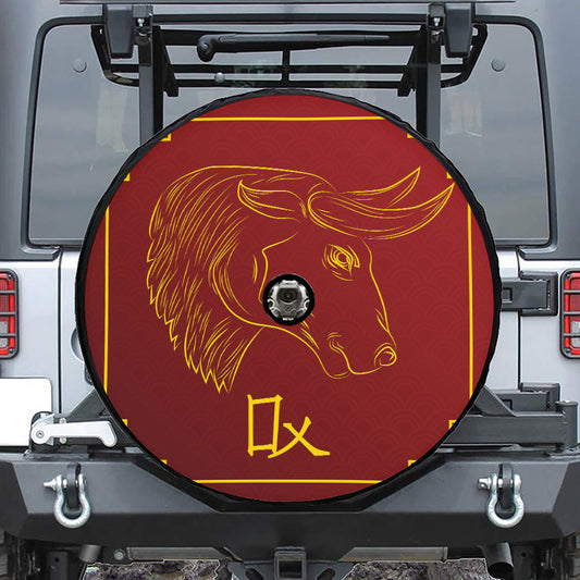 Chinese Horoscope Ox Sign Print Tire Cover With Camera Hole