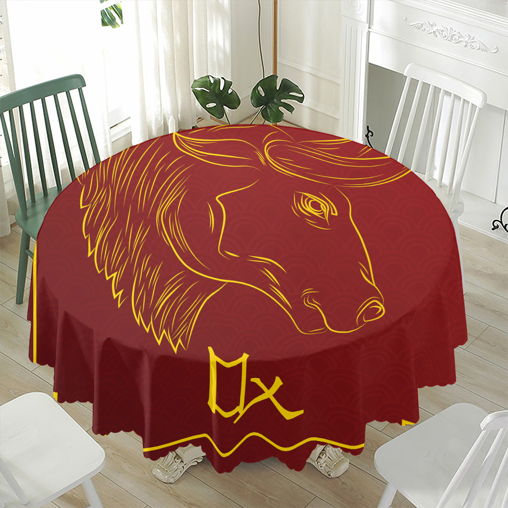 Chinese Horoscope Ox Sign Print Waterproof Round Tablecloth