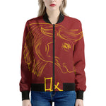 Chinese Horoscope Ox Sign Print Women's Bomber Jacket