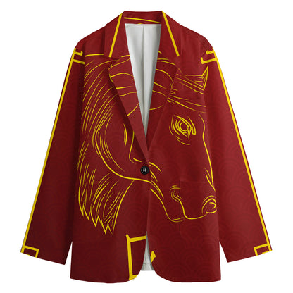 Chinese Horoscope Ox Sign Print Women's Cotton Blazer