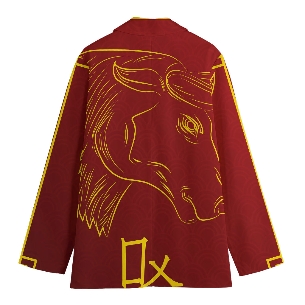 Chinese Horoscope Ox Sign Print Women's Cotton Blazer