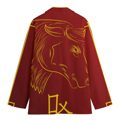 Chinese Horoscope Ox Sign Print Women's Cotton Blazer