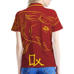 Chinese Horoscope Ox Sign Print Women's Polo Shirt