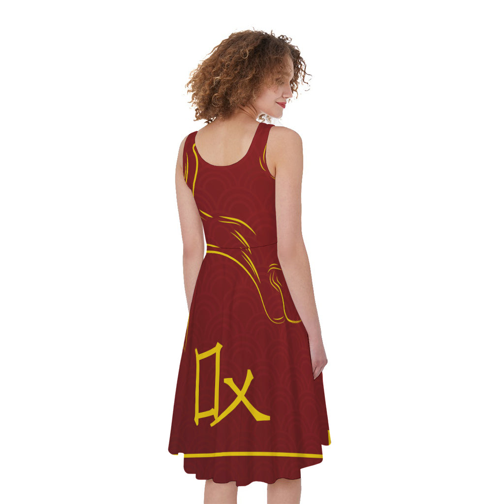 Chinese Horoscope Ox Sign Print Women's Sleeveless Dress
