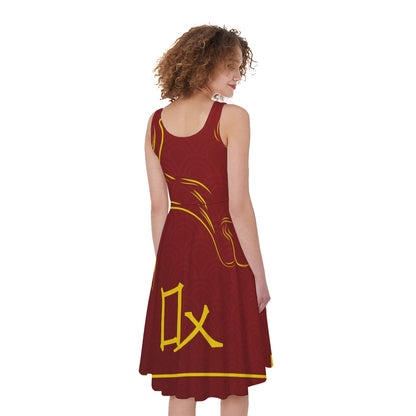 Chinese Horoscope Ox Sign Print Women's Sleeveless Dress
