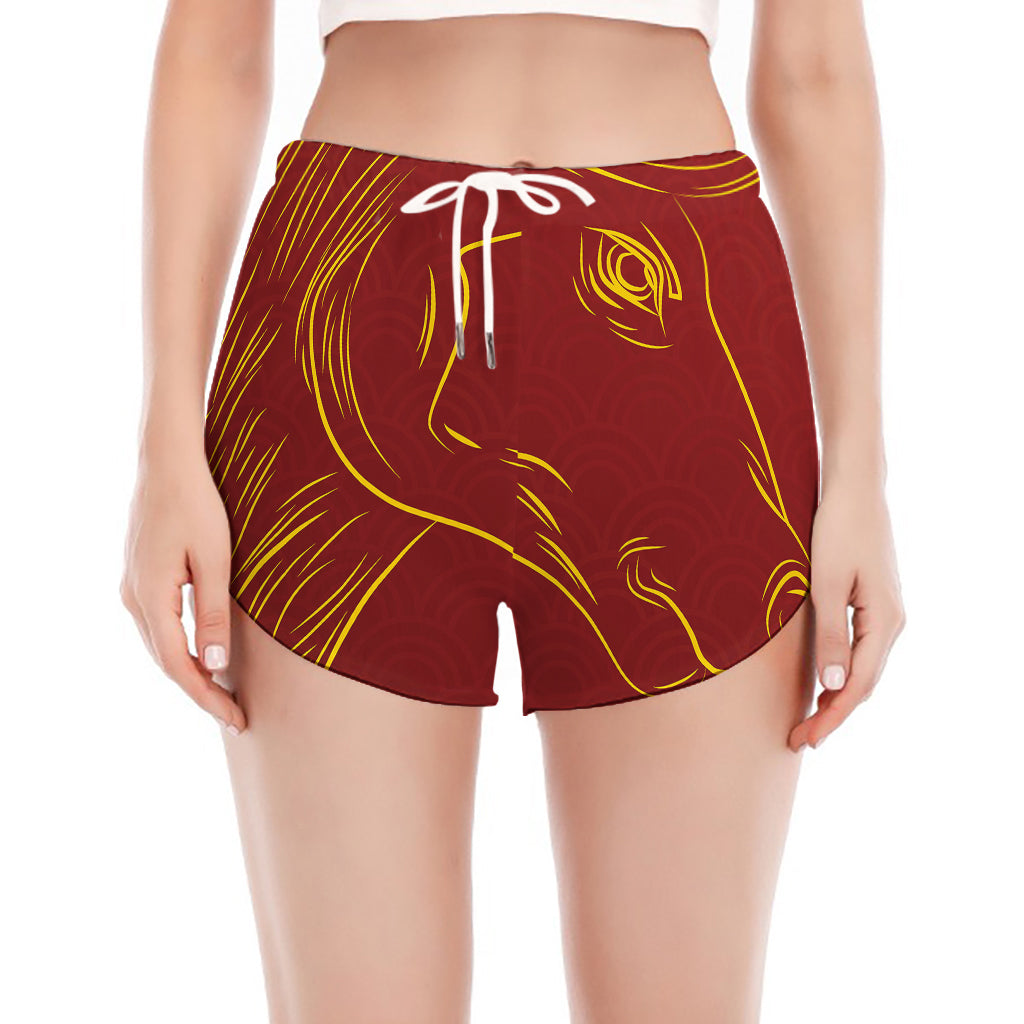 Chinese Horoscope Ox Sign Print Women's Split Running Shorts
