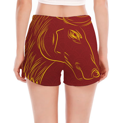 Chinese Horoscope Ox Sign Print Women's Split Running Shorts