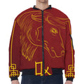 Chinese Horoscope Ox Sign Print Zip Sleeve Bomber Jacket