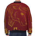 Chinese Horoscope Ox Sign Print Zip Sleeve Bomber Jacket