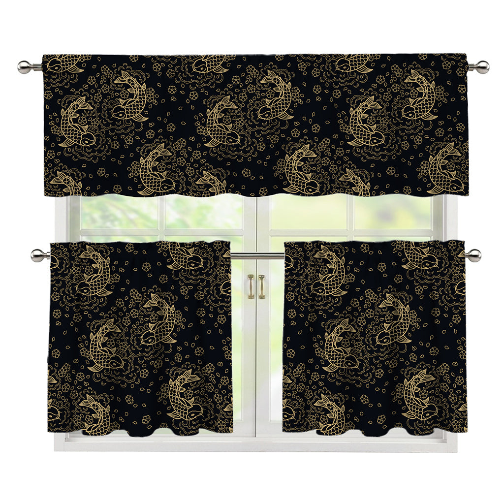 Chinese Koi Carp Pattern Print 3 Piece Kitchen Curtains