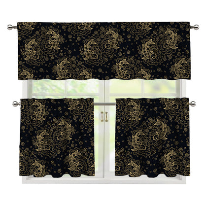 Chinese Koi Carp Pattern Print 3 Piece Kitchen Curtains